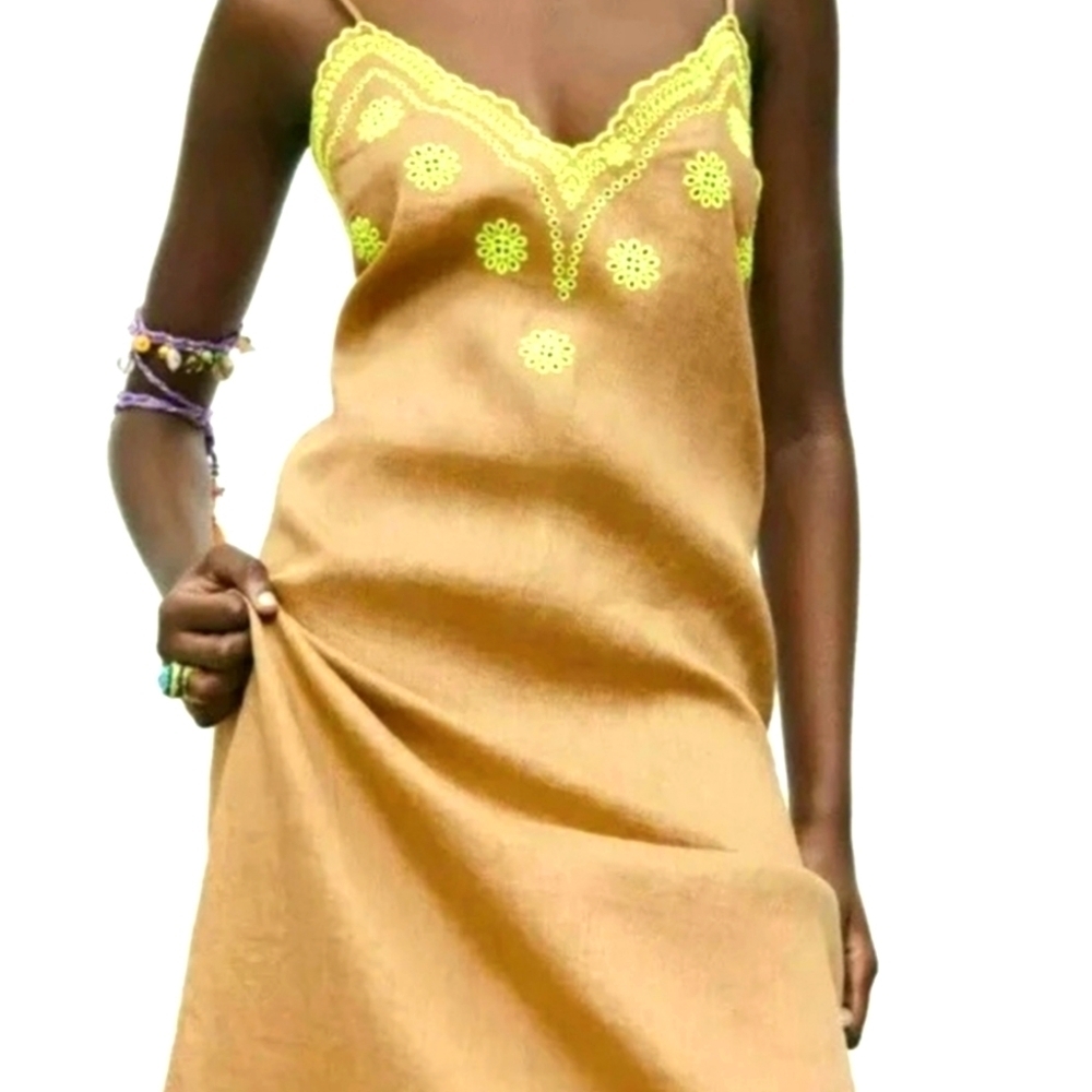 Zara Tan Embellished Slip Midi Dress..SIZE:XS
